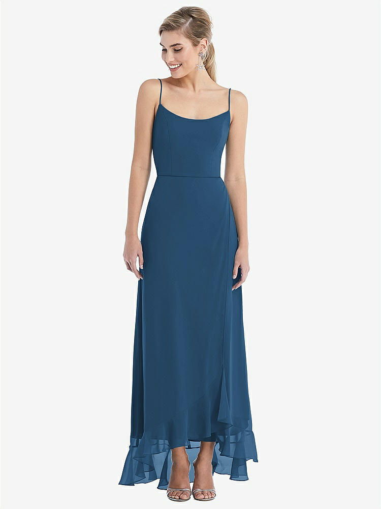 【STYLE: TH041】Scoop Neck Ruffle-Trimmed High Low Maxi Dress【COLOR: Dusk Blue】