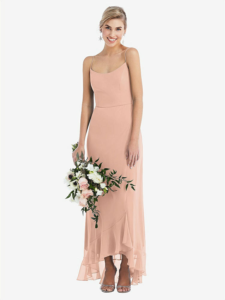 【STYLE: TH041】Scoop Neck Ruffle-Trimmed High Low Maxi Dress【COLOR: Pale Peach】