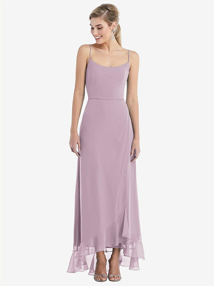 【STYLE: TH041】Scoop Neck Ruffle-Trimmed High Low Maxi Dress【COLOR: Suede Rose】