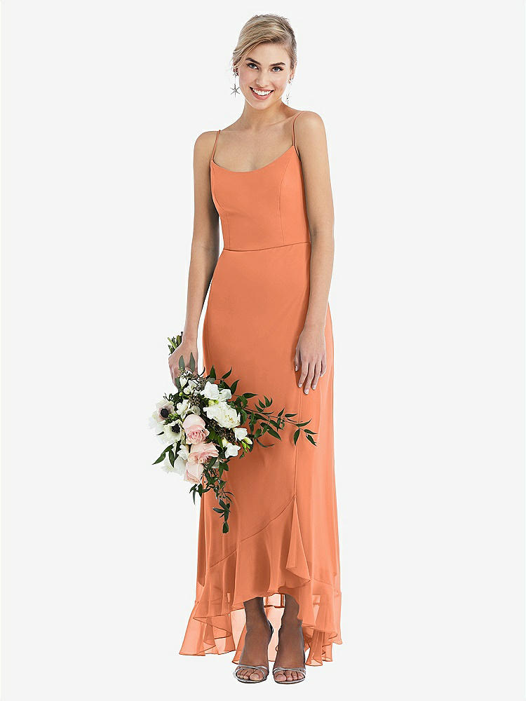 【STYLE: TH041】Scoop Neck Ruffle-Trimmed High Low Maxi Dress【COLOR: Sweet Melon】