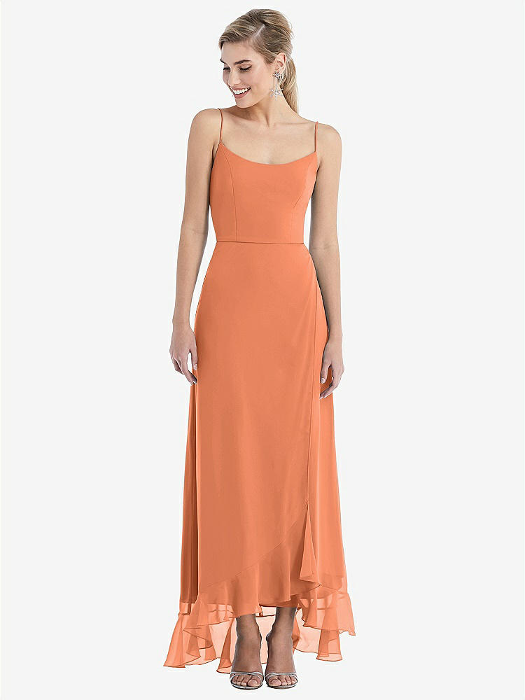 【STYLE: TH041】Scoop Neck Ruffle-Trimmed High Low Maxi Dress【COLOR: Sweet Melon】