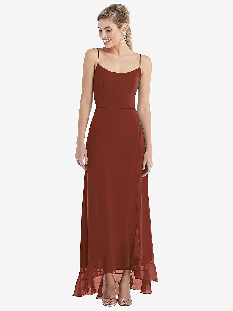 【STYLE: TH041】Scoop Neck Ruffle-Trimmed High Low Maxi Dress【COLOR: Auburn Moon】