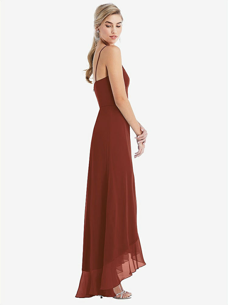 【STYLE: TH041】Scoop Neck Ruffle-Trimmed High Low Maxi Dress【COLOR: Auburn Moon】