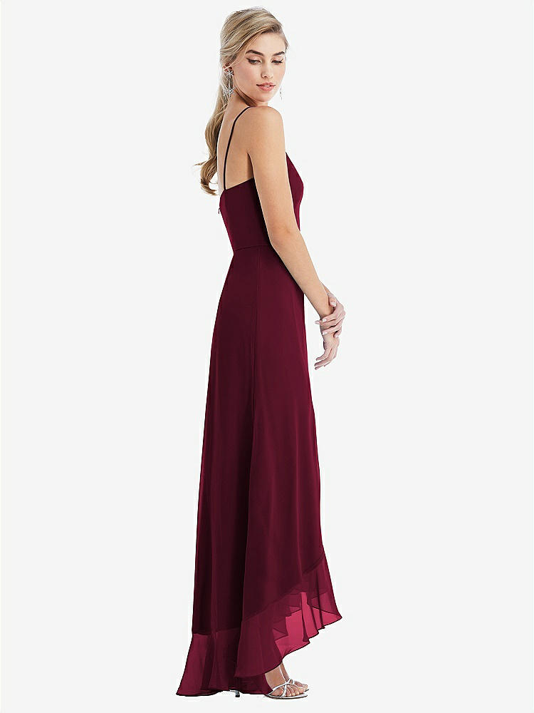 【NEW】【STYLE: TH041】スクープ 首 フリルトリム 高 低 マキシ ドレス【COLOR: Cabernet】【SIZE: 00-30W】