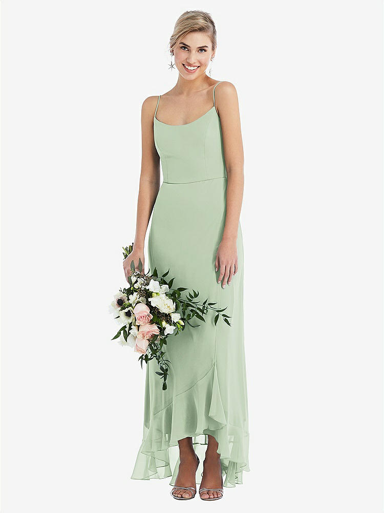 【STYLE: TH041】Scoop Neck Ruffle-Trimmed High Low Maxi Dress【COLOR: Celadon】