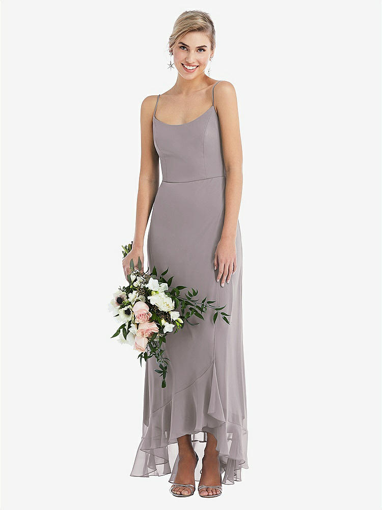 【STYLE: TH041】Scoop Neck Ruffle-Trimmed High Low Maxi Dress【COLOR: Cashmere Gray】