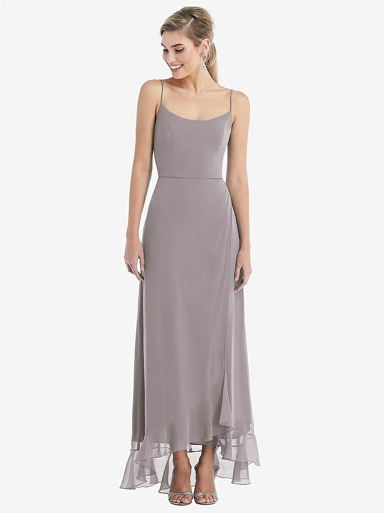 【STYLE: TH041】Scoop Neck Ruffle-Trimmed High Low Maxi Dress【COLOR: Cashmere Gray】