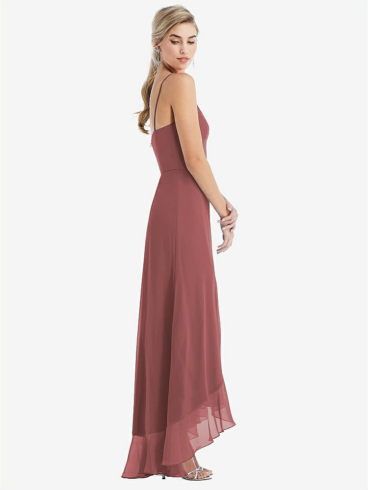 【STYLE: TH041】Scoop Neck Ruffle-Trimmed High Low Maxi Dress【COLOR: English Rose】