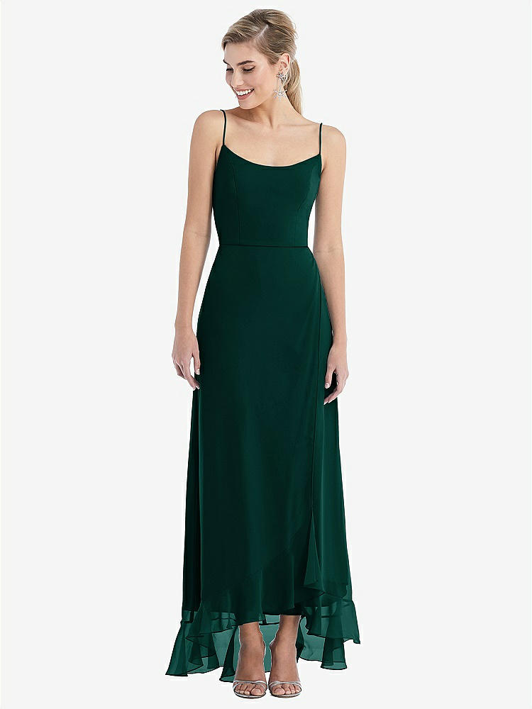 【STYLE: TH041】Scoop Neck Ruffle-Trimmed High Low Maxi Dress【COLOR: Evergreen】