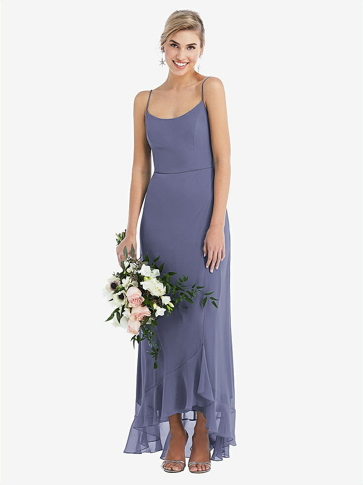【STYLE: TH041】Scoop Neck Ruffle-Trimmed High Low Maxi Dress【COLOR: French Blue】