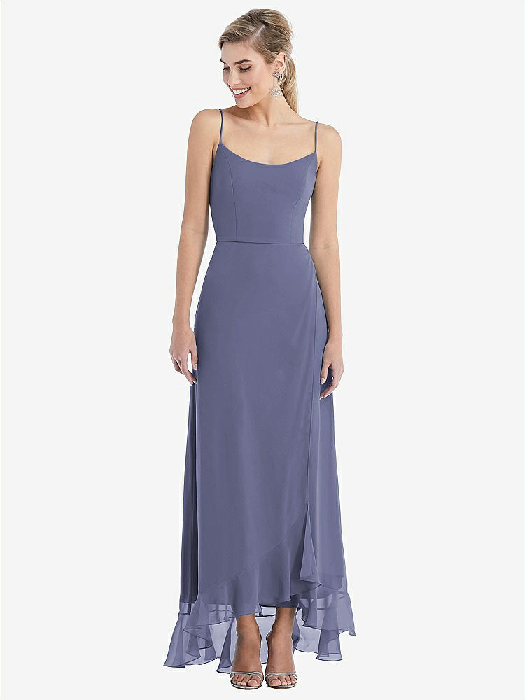 【STYLE: TH041】Scoop Neck Ruffle-Trimmed High Low Maxi Dress【COLOR: French Blue】