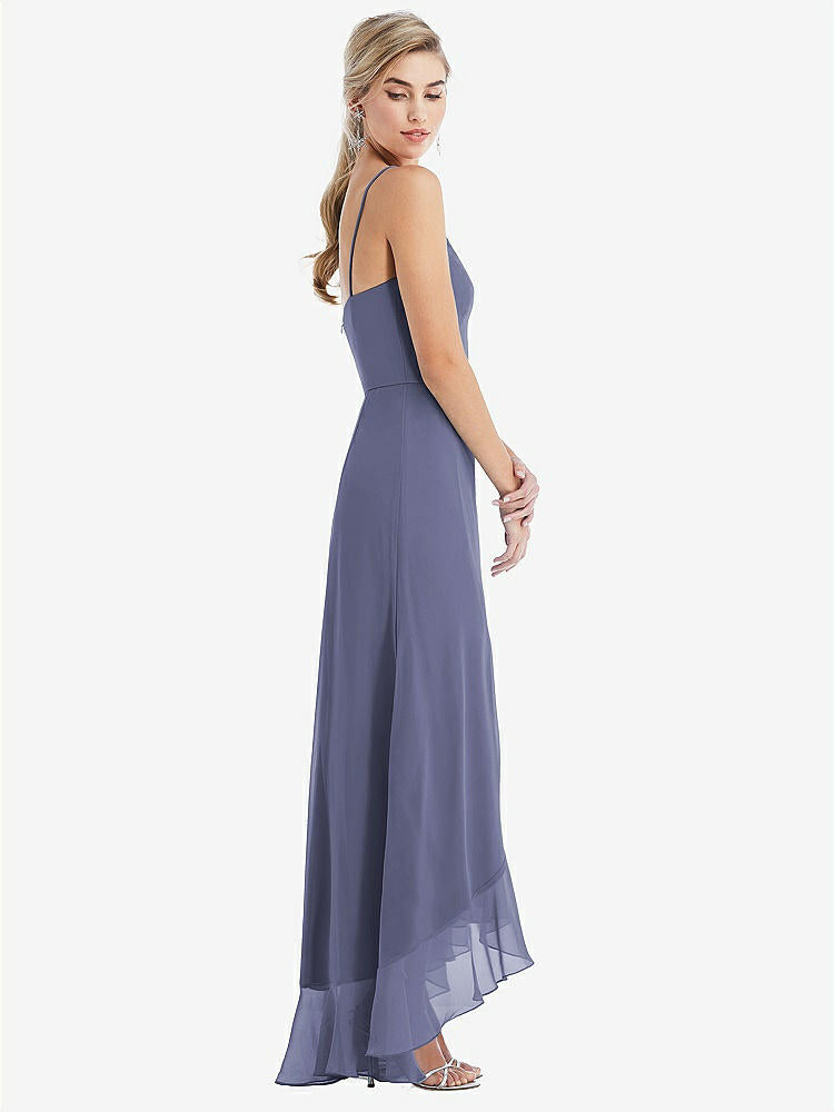 【STYLE: TH041】Scoop Neck Ruffle-Trimmed High Low Maxi Dress【COLOR: French Blue】