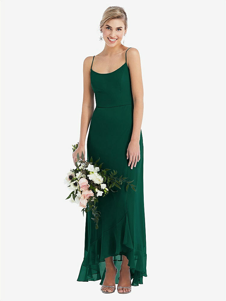 【STYLE: TH041】Scoop Neck Ruffle-Trimmed High Low Maxi Dress【COLOR: Hunter Green】