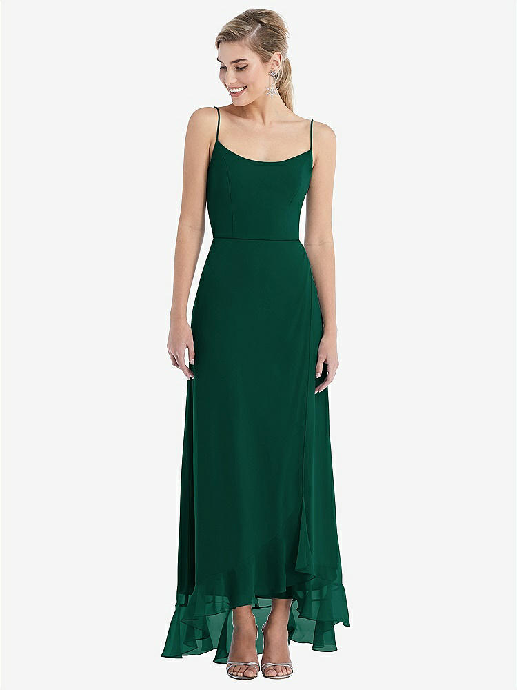 【STYLE: TH041】Scoop Neck Ruffle-Trimmed High Low Maxi Dress【COLOR: Hunter Green】