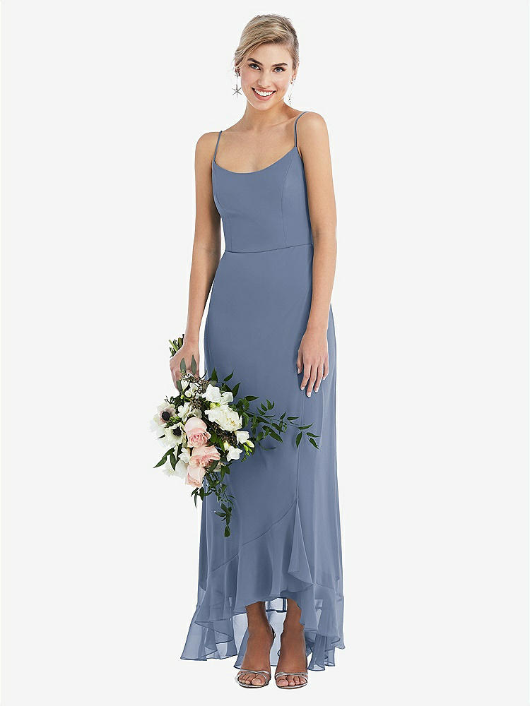 【STYLE: TH041】Scoop Neck Ruffle-Trimmed High Low Maxi Dress【Larkspur Blue】