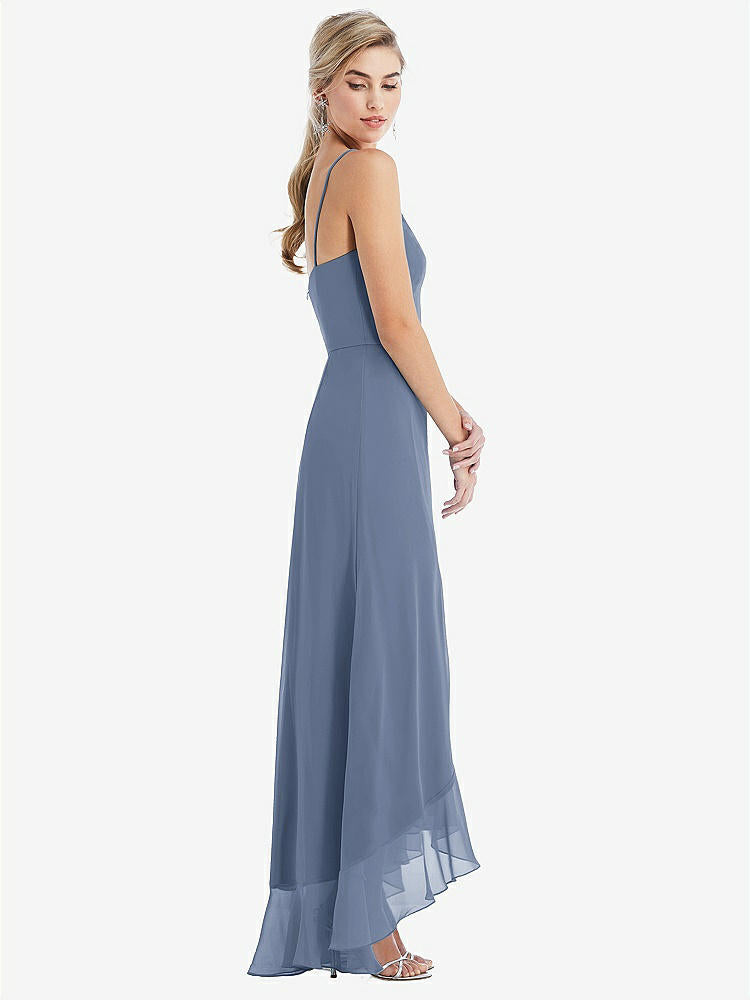 【STYLE: TH041】Scoop Neck Ruffle-Trimmed High Low Maxi Dress【Larkspur Blue】