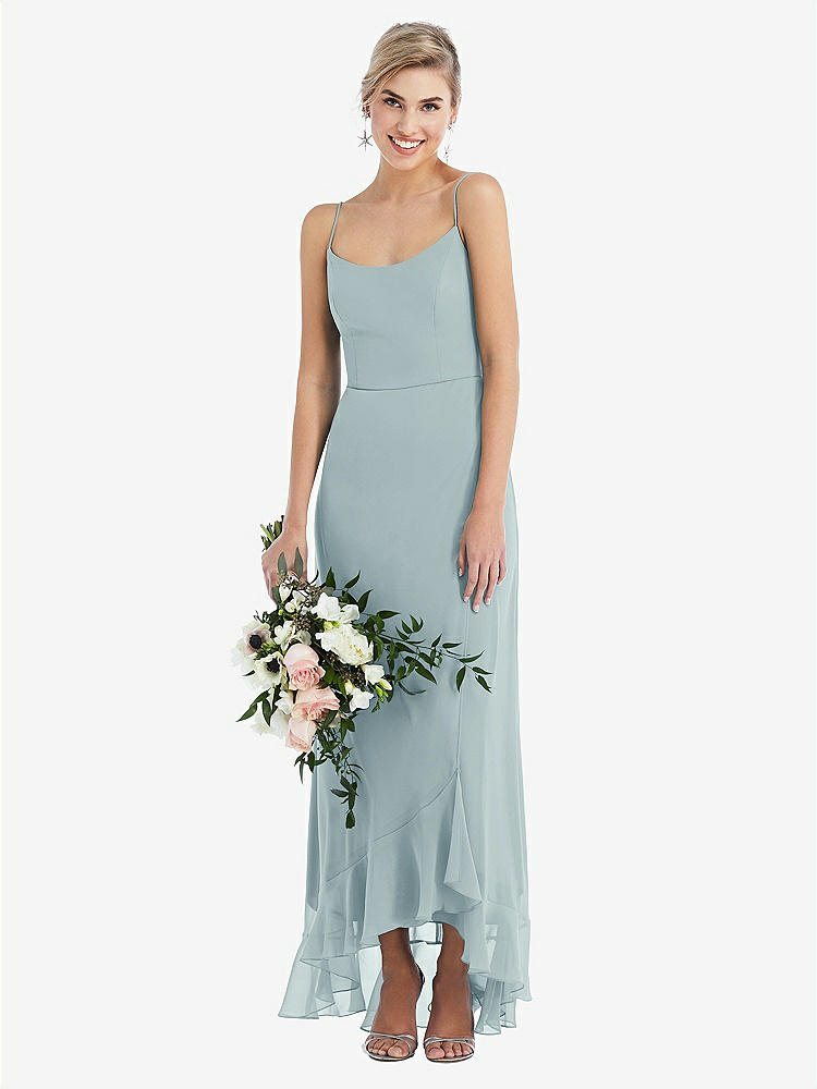 【STYLE: TH041】Scoop Neck Ruffle-Trimmed High Low Maxi Dress【COLOR: Morning Sky】