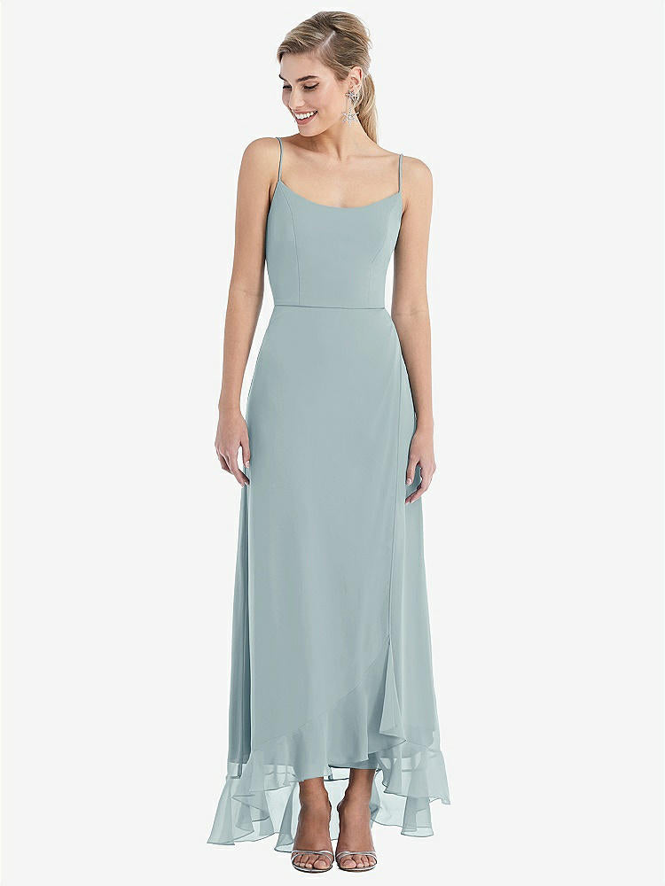 【STYLE: TH041】Scoop Neck Ruffle-Trimmed High Low Maxi Dress【COLOR: Morning Sky】