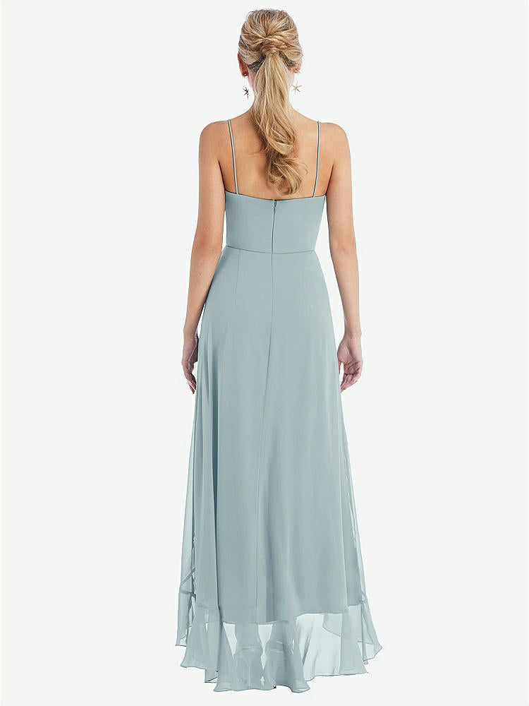 【STYLE: TH041】Scoop Neck Ruffle-Trimmed High Low Maxi Dress【COLOR: Morning Sky】