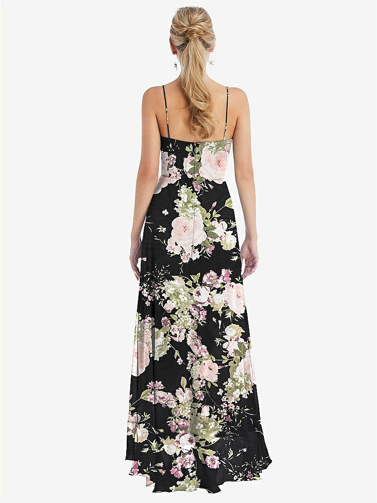 【STYLE: TH041】Scoop Neck Ruffle-Trimmed High Low Maxi Dress【COLOR: Noir Garden】