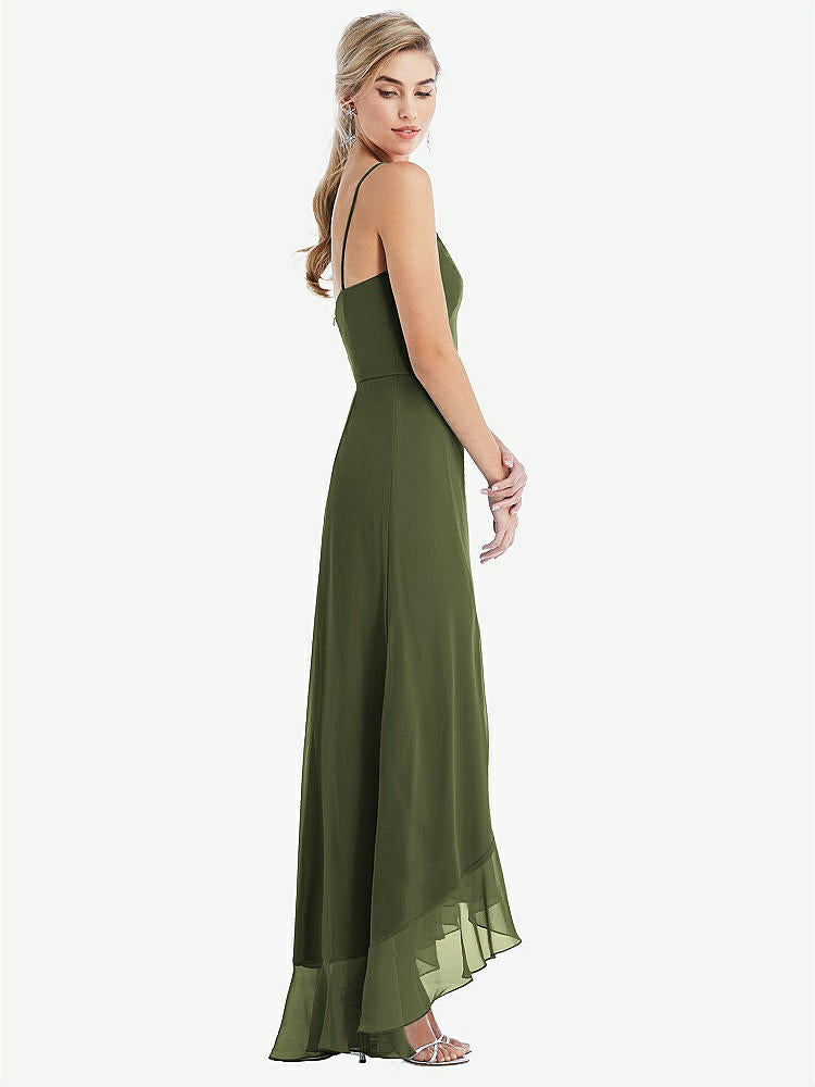 【STYLE: TH041】Scoop Neck Ruffle-Trimmed High Low Maxi Dress【COLOR: Olive Green】