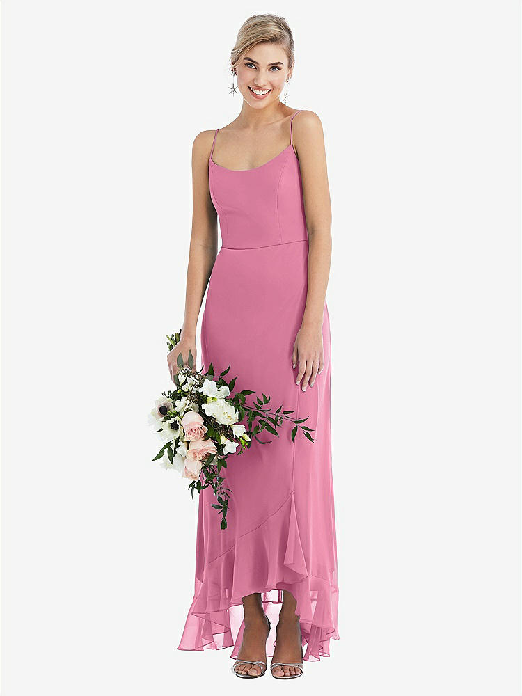 【STYLE: TH041】Scoop Neck Ruffle-Trimmed High Low Maxi Dress【COLOR: Orchid Pink】