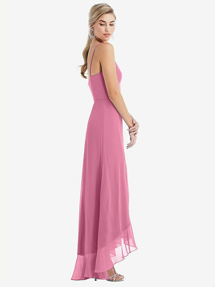 【STYLE: TH041】Scoop Neck Ruffle-Trimmed High Low Maxi Dress【COLOR: Orchid Pink】