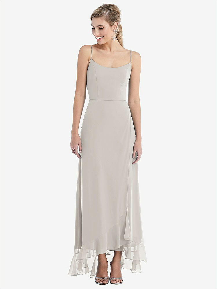 【STYLE: TH041】Scoop Neck Ruffle-Trimmed High Low Maxi Dress【COLOR: Oyster】