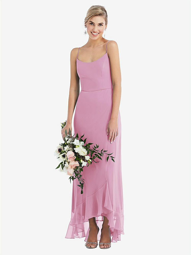 【STYLE: TH041】Scoop Neck Ruffle-Trimmed High Low Maxi Dress【COLOR: Powder Pink】