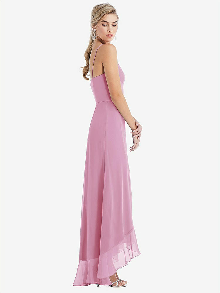 【STYLE: TH041】Scoop Neck Ruffle-Trimmed High Low Maxi Dress【COLOR: Powder Pink】