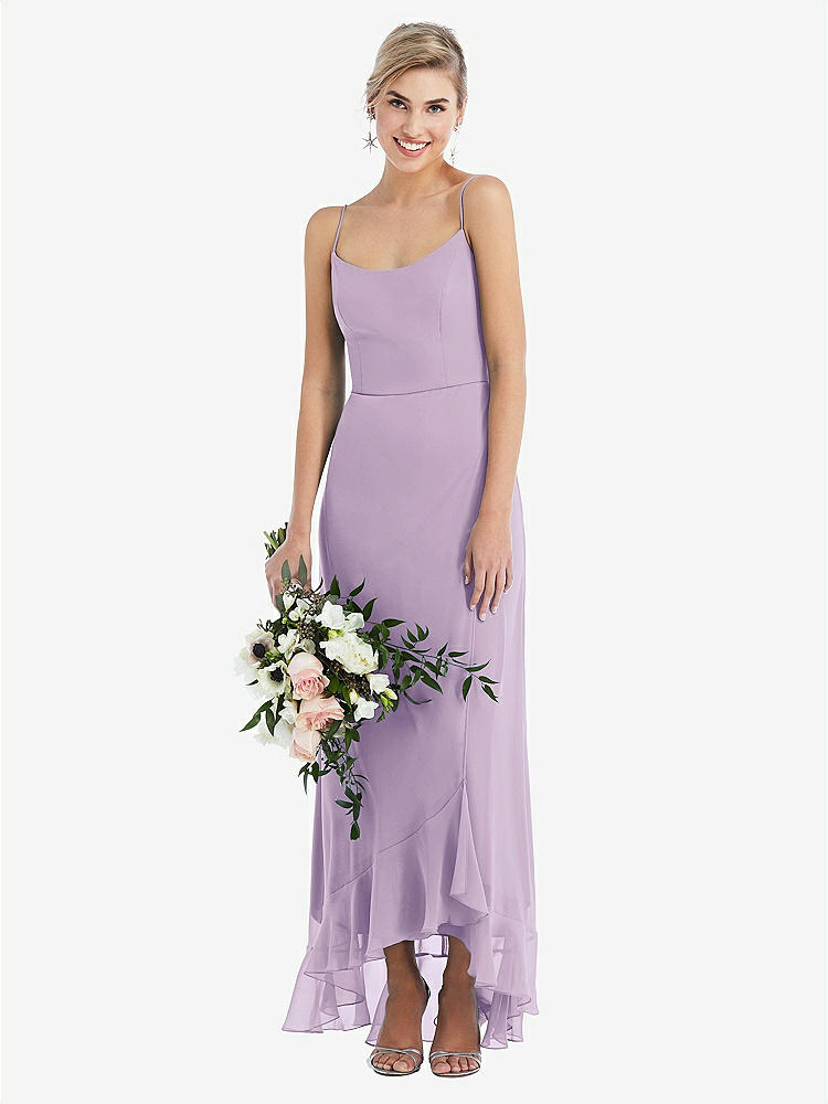 【NEW】【STYLE: TH041】スクープ 首 フリルトリム 高 低 マキシ ドレス【COLOR: Pale Purple】【SIZE: 00-30W】