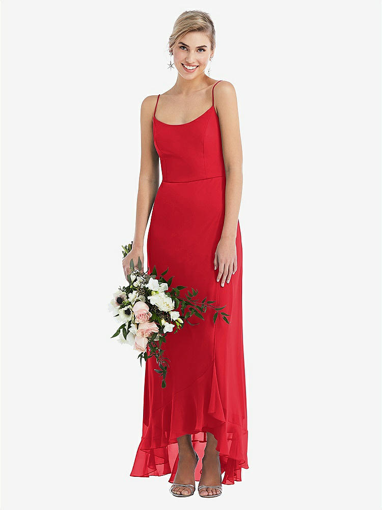 【STYLE: TH041】Scoop Neck Ruffle-Trimmed High Low Maxi Dress【COLOR: Parisian Red】
