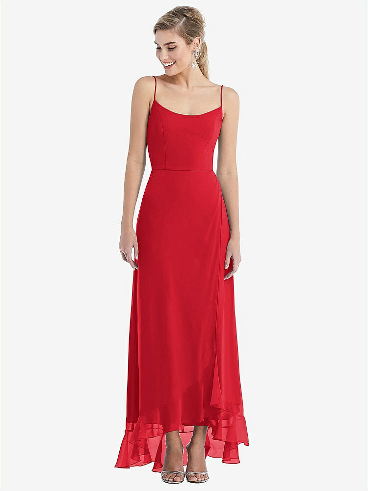 【STYLE: TH041】Scoop Neck Ruffle-Trimmed High Low Maxi Dress【COLOR: Parisian Red】