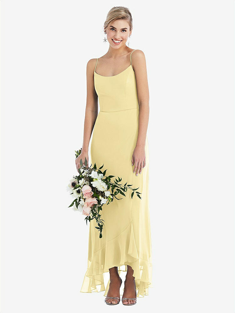 【STYLE: TH041】Scoop Neck Ruffle-Trimmed High Low Maxi Dress【COLOR: Pale Yellow】