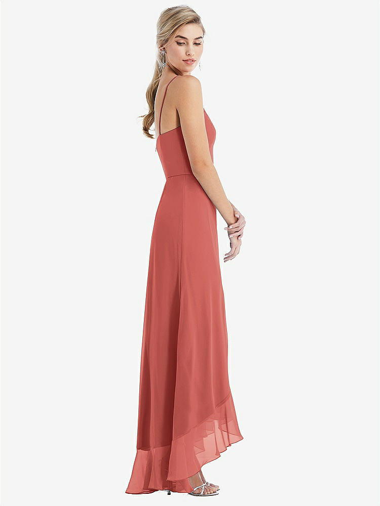 【STYLE: TH041】Scoop Neck Ruffle-Trimmed High Low Maxi Dress【COLOR: Coral Pink】