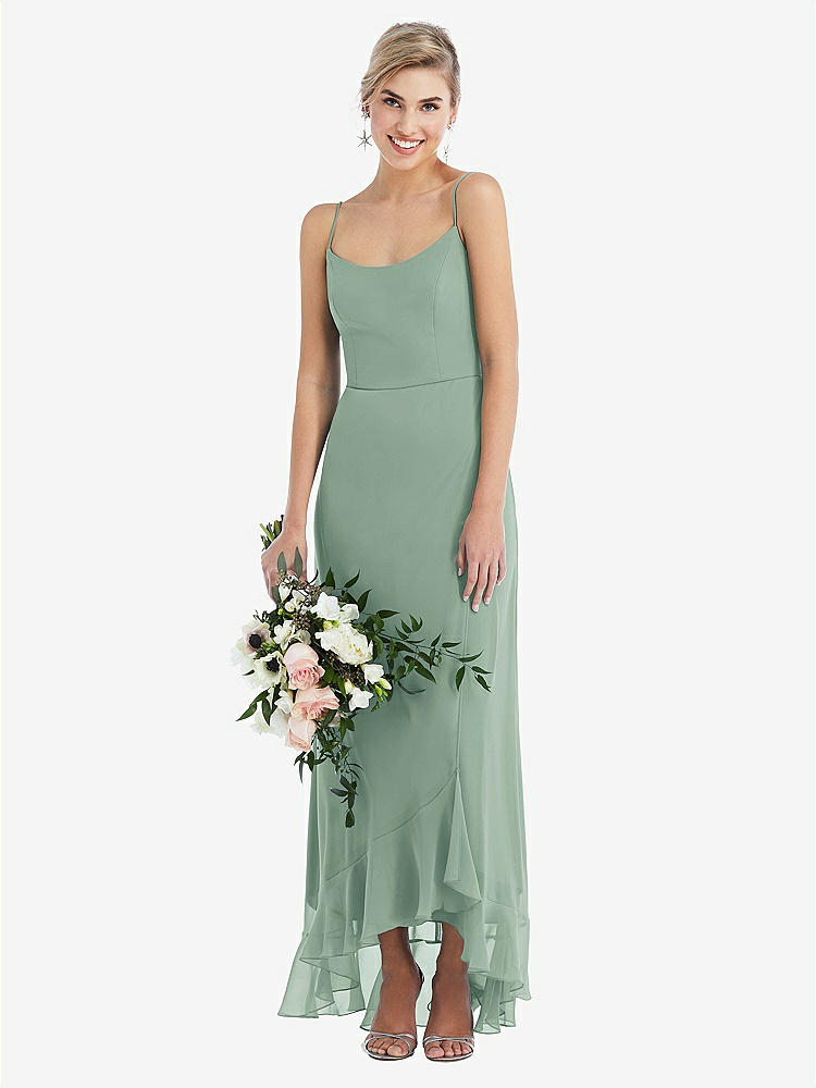【STYLE: TH041】Scoop Neck Ruffle-Trimmed High Low Maxi Dress【COLOR: Seagrass】
