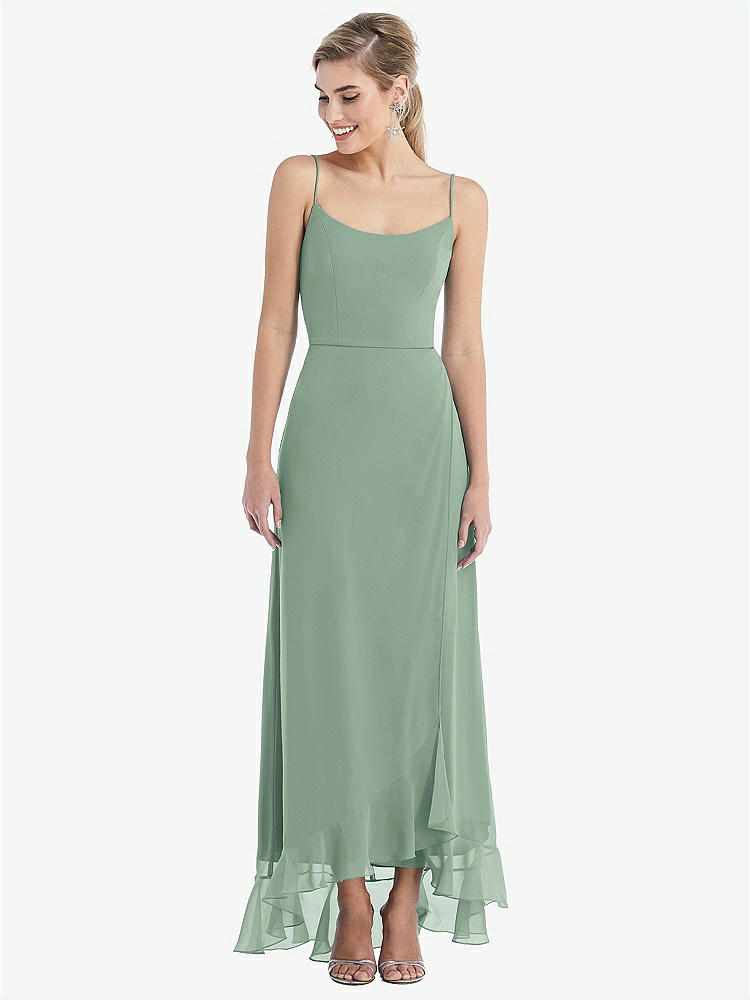 【STYLE: TH041】Scoop Neck Ruffle-Trimmed High Low Maxi Dress【COLOR: Seagrass】
