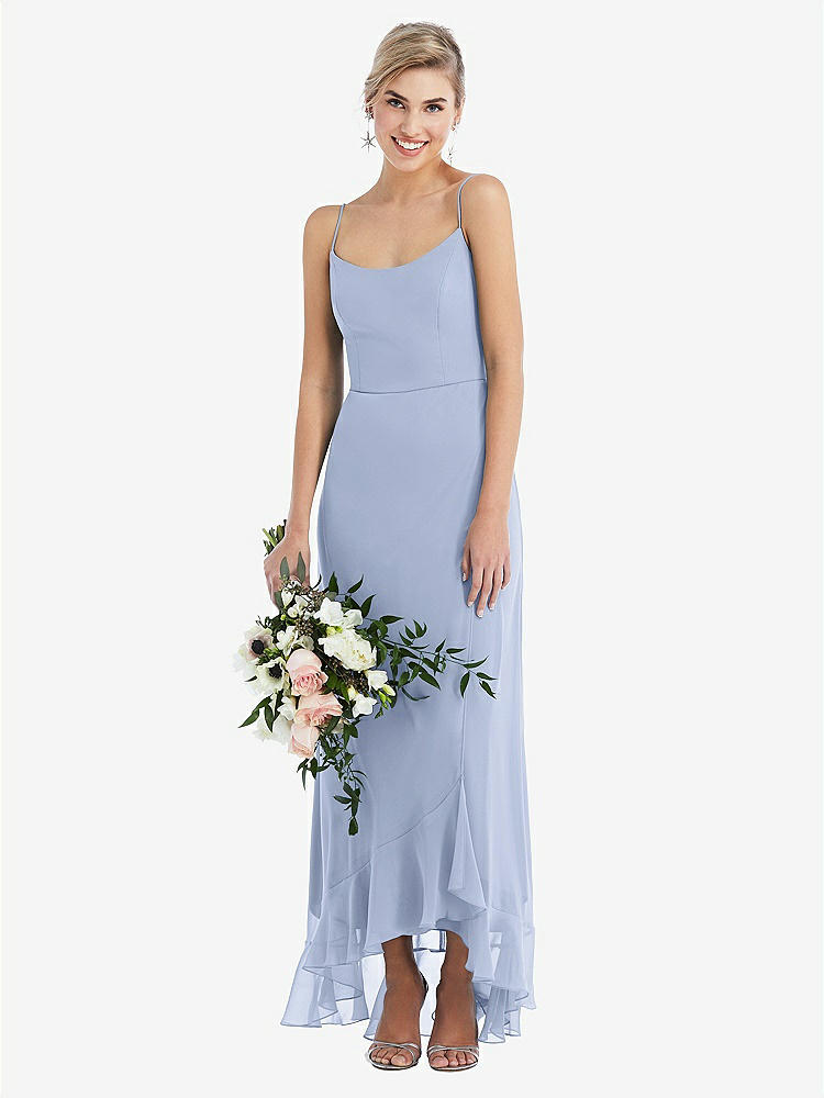 【STYLE: TH041】Scoop Neck Ruffle-Trimmed High Low Maxi Dress【COLOR: Sky Blue】