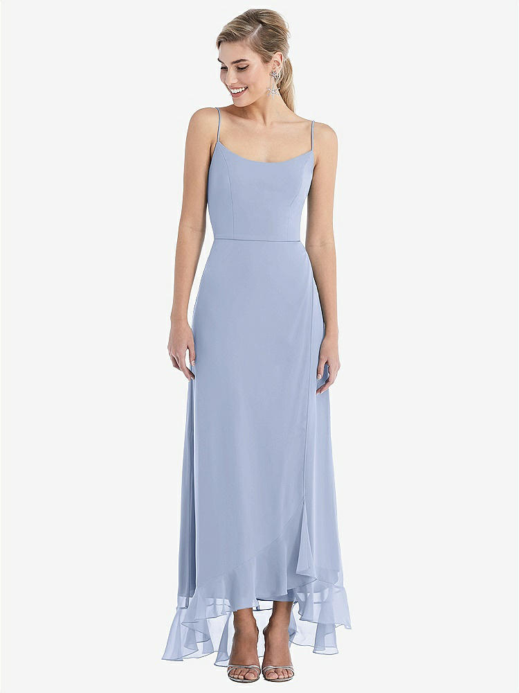 【STYLE: TH041】Scoop Neck Ruffle-Trimmed High Low Maxi Dress【COLOR: Sky Blue】