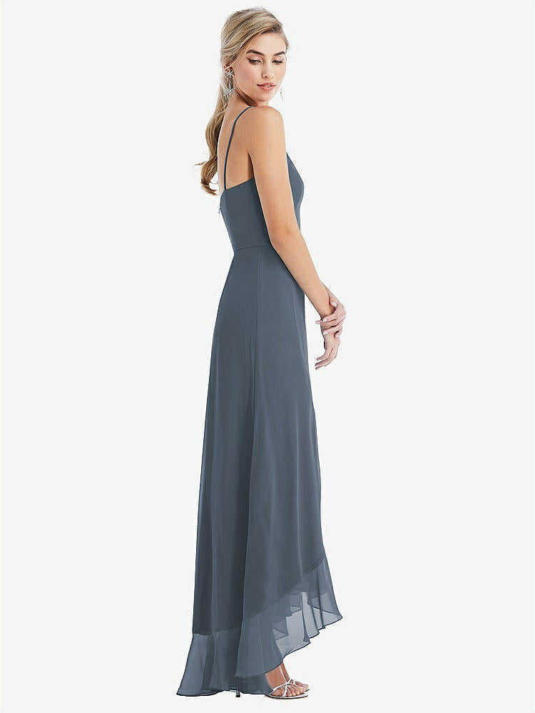 【STYLE: TH041】Scoop Neck Ruffle-Trimmed High Low Maxi Dress【COLOR: Silverstone】