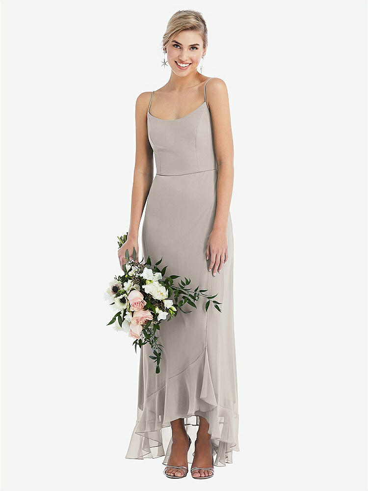 【STYLE: TH041】Scoop Neck Ruffle-Trimmed High Low Maxi Dress【COLOR: Taupe】