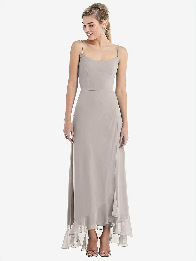 【STYLE: TH041】Scoop Neck Ruffle-Trimmed High Low Maxi Dress【COLOR: Taupe】