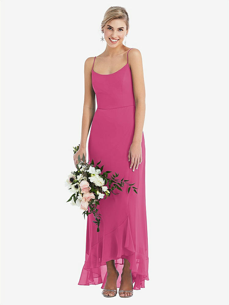 【STYLE: TH041】Scoop Neck Ruffle-Trimmed High Low Maxi Dress【COLOR: Tea Rose】