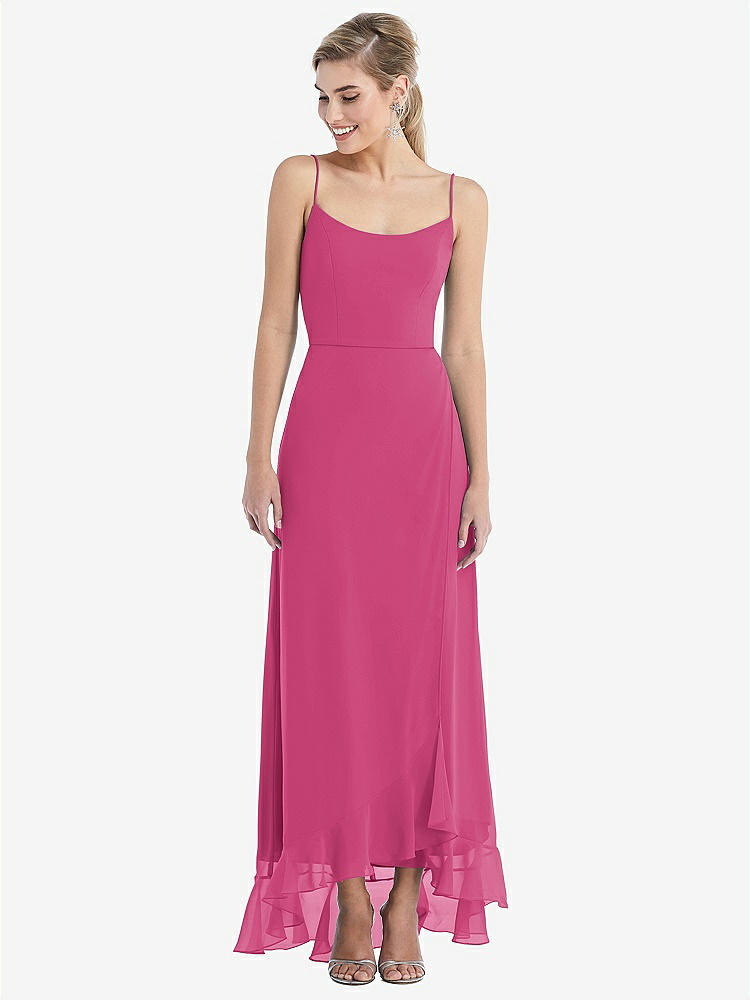 【STYLE: TH041】Scoop Neck Ruffle-Trimmed High Low Maxi Dress【COLOR: Tea Rose】