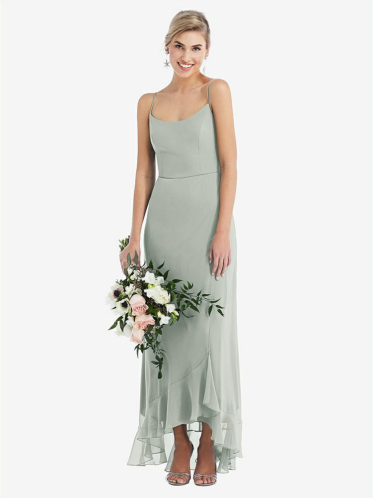 【STYLE: TH041】Scoop Neck Ruffle-Trimmed High Low Maxi Dress【COLOR: Willow Green】