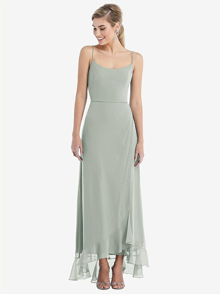 【STYLE: TH041】Scoop Neck Ruffle-Trimmed High Low Maxi Dress【COLOR: Willow Green】