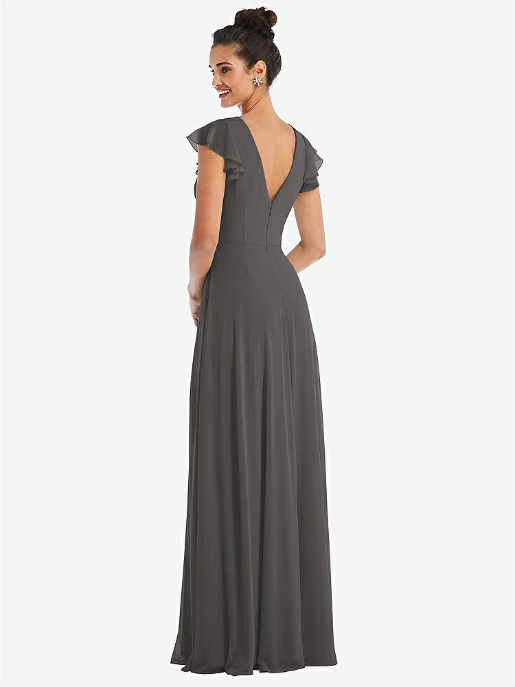 【STYLE: TH042】Flutter Sleeve V-Keyhole Chiffon Maxi Dress【COLOR: Caviar Gray】