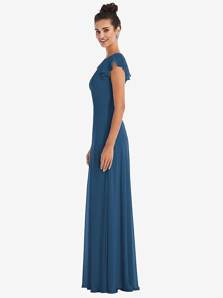 【STYLE: TH042】Flutter Sleeve V-Keyhole Chiffon Maxi Dress【COLOR: Dusk Blue】