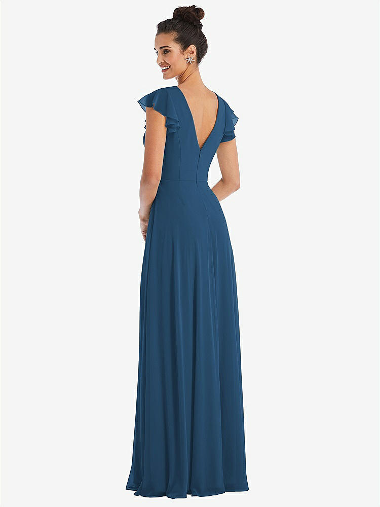 【STYLE: TH042】Flutter Sleeve V-Keyhole Chiffon Maxi Dress【COLOR: Dusk Blue】