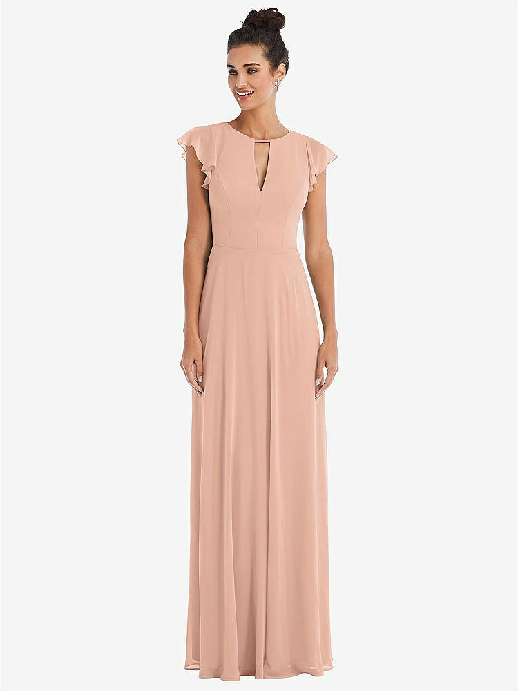 【STYLE: TH042】Flutter Sleeve V-Keyhole Chiffon Maxi Dress【COLOR: Pale Peach】